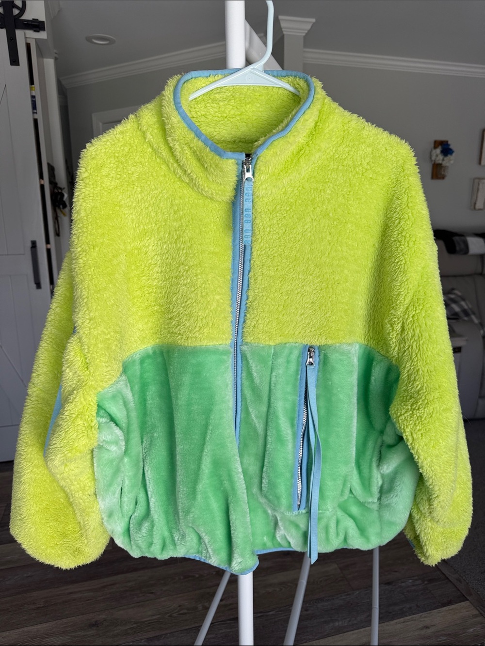 UGG Kids Colorblock Plush Puffer Jacket in Lime & Mint